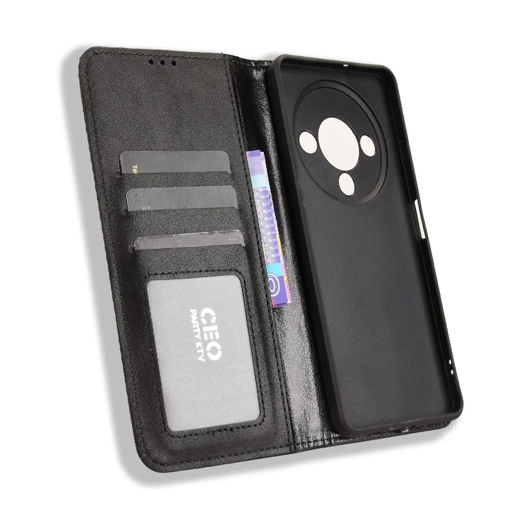 For ZTE Blade A76 5G Leather Case Wallet Stand Retro Texture Phone Cover - Black - 5