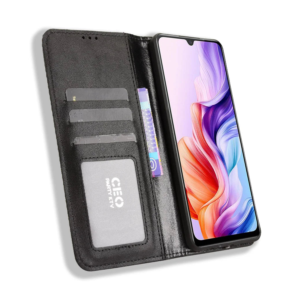 For ZTE Blade A76 5G Leather Case Wallet Stand Retro Texture Phone Cover - Black - 6