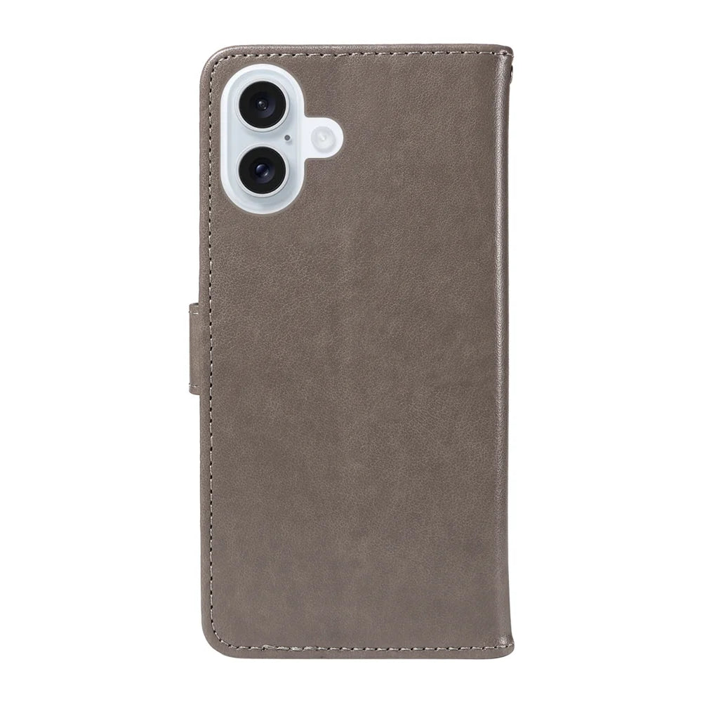 For iPhone 17 Leather Wallet Case Cat Bee Pattern Phone Cover Stand - Grey - 7