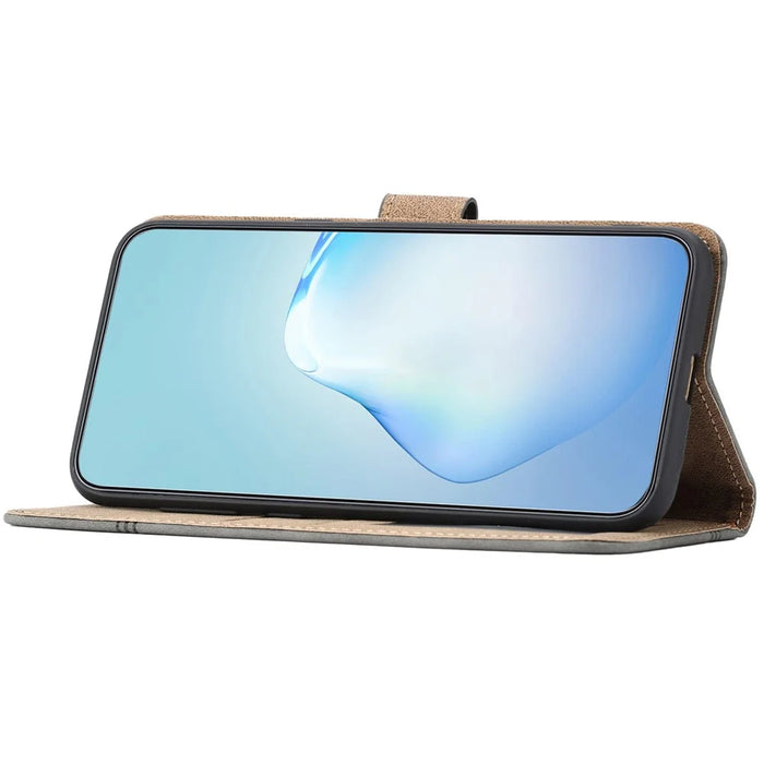 For Samsung Galaxy S25 FE Wallet Case Line Imprinted Cowhide Texture PU Leather Phone Cover - Blue - 3
