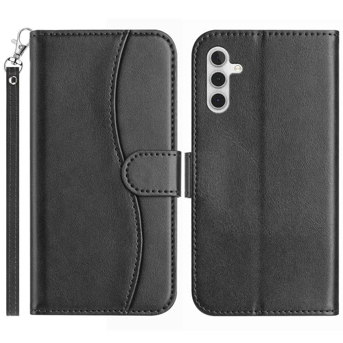 For Samsung Galaxy S25 FE Stand Case PU Leather Wallet Phone Cover S Shape Stitching Design with Strap - Black - 1