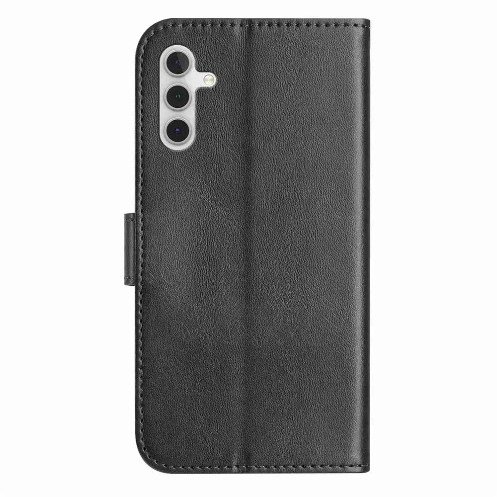 For Samsung Galaxy S25 FE Stand Case PU Leather Wallet Phone Cover S Shape Stitching Design with Strap - Black - 7