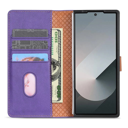 N.BEKUS CSJ-001 For Samsung Galaxy Z Fold7 5G Stand Case PU Leather Wallet Phone Cover - Purple - 2