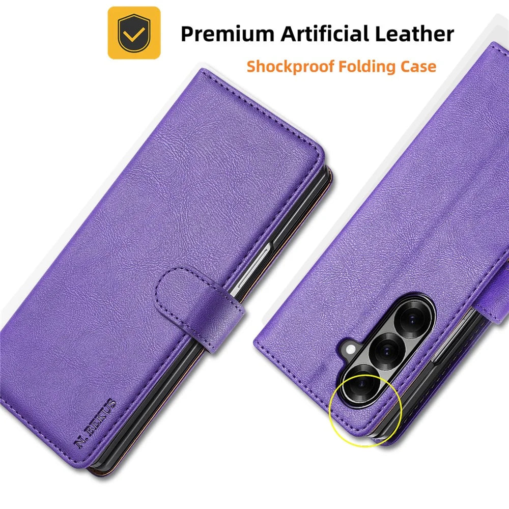 N.BEKUS CSJ-001 For Samsung Galaxy Z Fold7 5G Stand Case PU Leather Wallet Phone Cover - Purple - 7