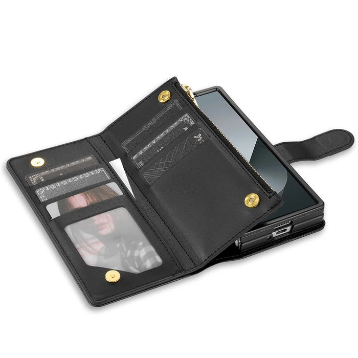 For Samsung Galaxy Z Fold7 5G Case Rhombus Stitching Leather Wallet Phone Cover with Long  /  Short Strap - Black - 2