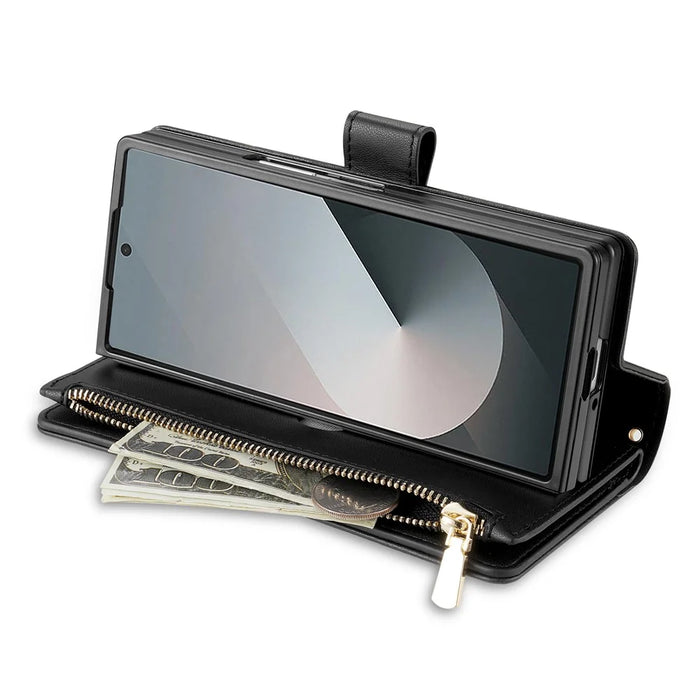 For Samsung Galaxy Z Fold7 5G Case Rhombus Stitching Leather Wallet Phone Cover with Long  /  Short Strap - Black - 3