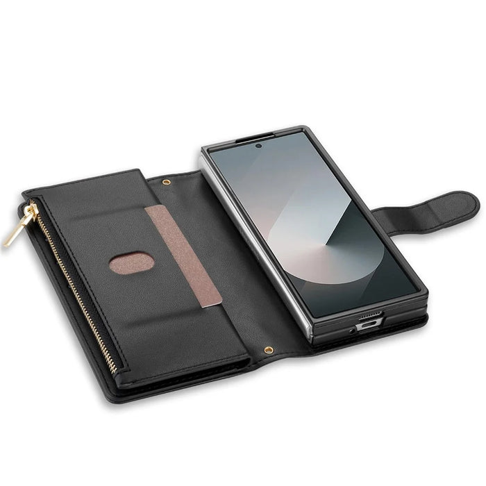 For Samsung Galaxy Z Fold7 5G Case Rhombus Stitching Leather Wallet Phone Cover with Long  /  Short Strap - Black - 4