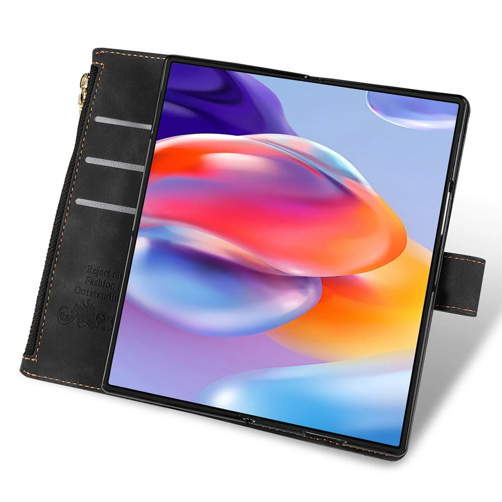 For Samsung Galaxy Z Fold7 5G PU + PC Case Color Splicing Leather Phone Cover with Strap - Black - 5