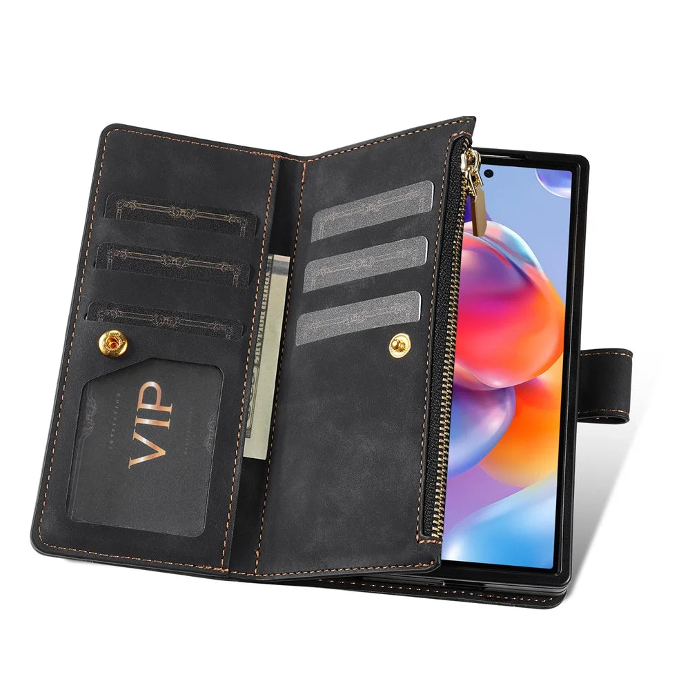 For Samsung Galaxy Z Fold7 5G PU + PC Case Color Splicing Leather Phone Cover with Strap - Black - 6