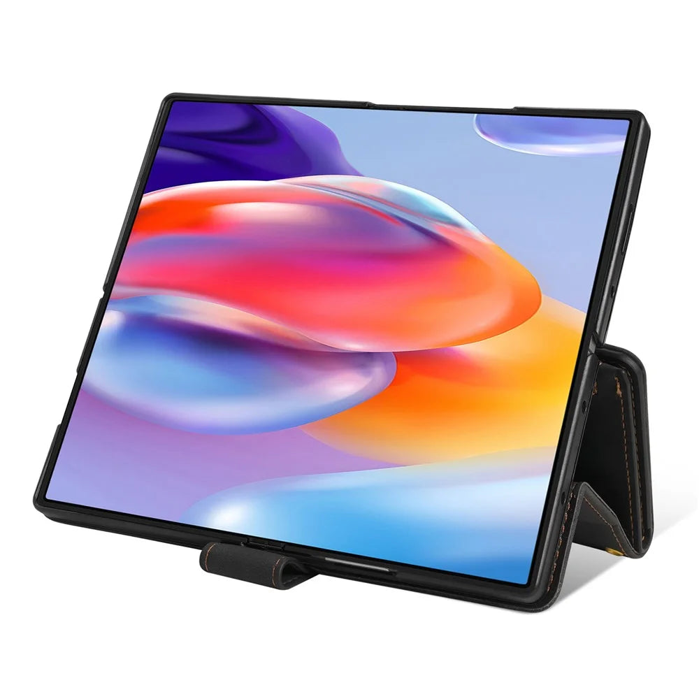 For Samsung Galaxy Z Fold7 5G PU + PC Case Color Splicing Leather Phone Cover with Strap - Black - 7