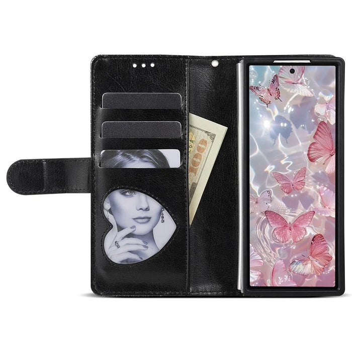 For Samsung Galaxy Z Fold7 5G PU + PC Stand Case Glitter Phone Leather Cover Zipper Pocket with Strap - Black - 2
