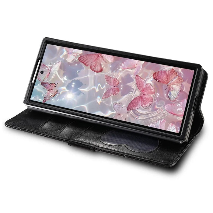 For Samsung Galaxy Z Fold7 5G PU + PC Stand Case Glitter Phone Leather Cover Zipper Pocket with Strap - Black - 3