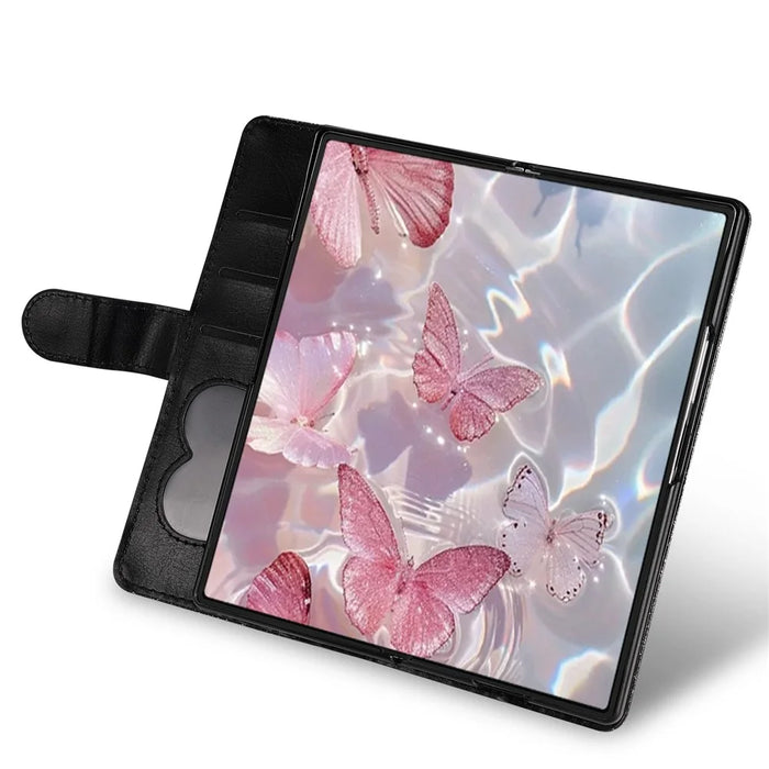 For Samsung Galaxy Z Fold7 5G PU + PC Stand Case Glitter Phone Leather Cover Zipper Pocket with Strap - Black - 5