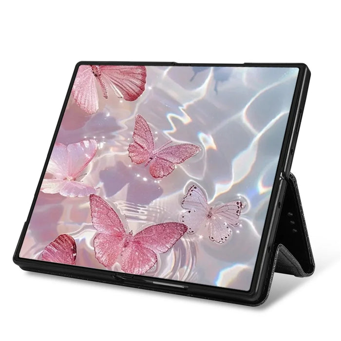 For Samsung Galaxy Z Fold7 5G PU + PC Stand Case Glitter Phone Leather Cover Zipper Pocket with Strap - Black - 6