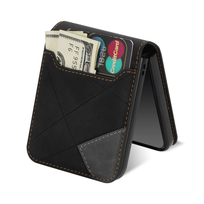 For Samsung Galaxy Z Flip7 5G Case Card Holder Color Splicing PU Leather + PC Phone Cover - Black - 2