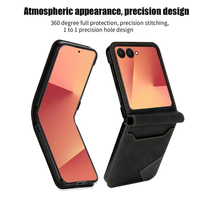For Samsung Galaxy Z Flip7 5G Case Card Holder Color Splicing PU Leather + PC Phone Cover - Black - 5