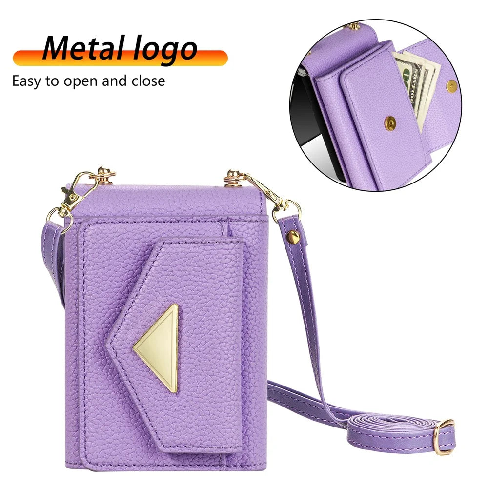 For Samsung Galaxy Z Flip7 5G Case Card Slots PU + PC Phone Cover with Long Strap - Purple - 4