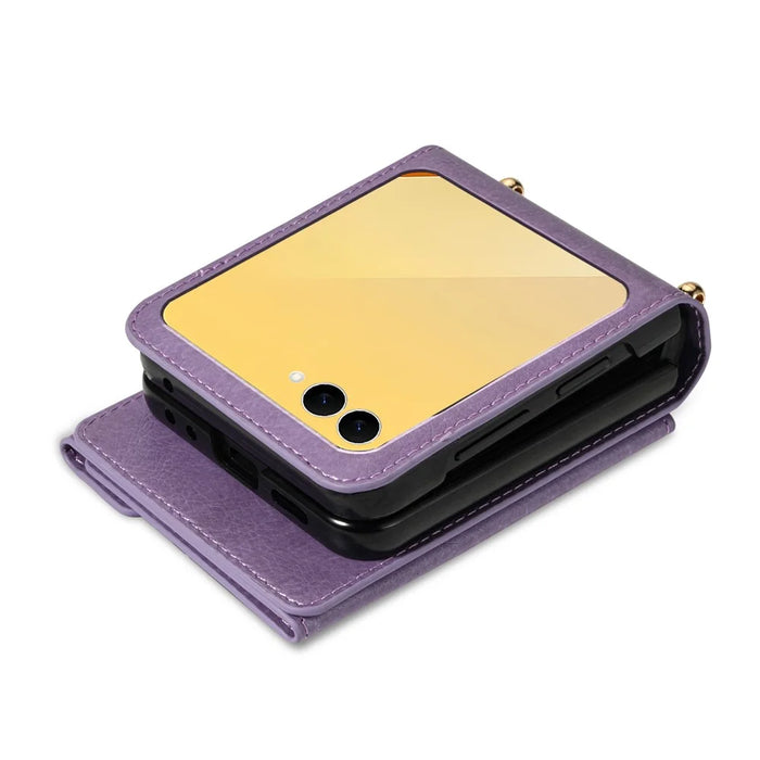 N.BEKUS For Samsung Galaxy Z Flip7 5G Case Zipper Card Holder PU + PC Phone Cover with Shoulder Strap - Purple - 3