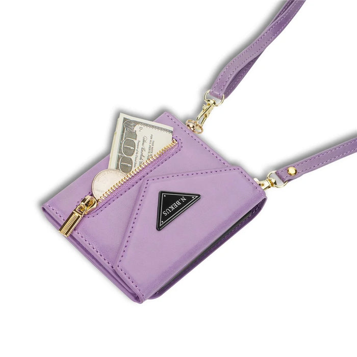 N.BEKUS For Samsung Galaxy Z Flip7 5G Case Zipper Card Holder PU + PC Phone Cover with Shoulder Strap - Purple - 5