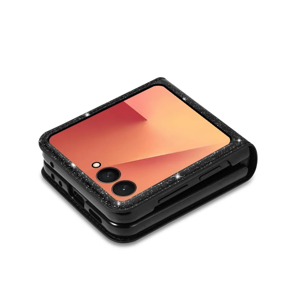 For Samsung Galaxy Z Flip7 5G Case Card Holder Starry Sky Carving PU Leather + PC Phone Cover - Black - 3
