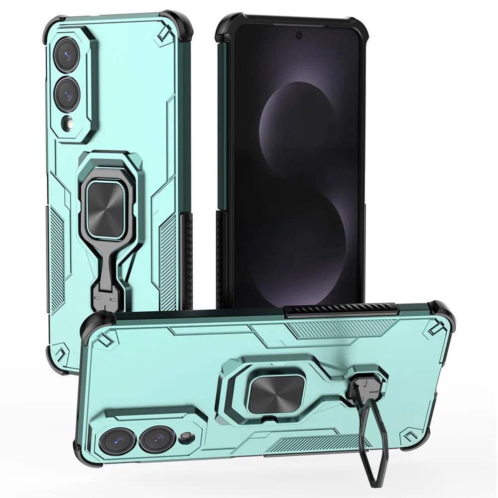 For Samsung Galaxy S25 Edge Case Rotatable Ring Kickstand PC + TPU Shockproof Phone Cover - Green - 1