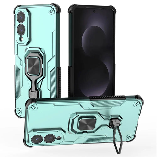 For Samsung Galaxy S25 Edge Case Rotatable Ring Kickstand PC + TPU Shockproof Phone Cover - Green - 1