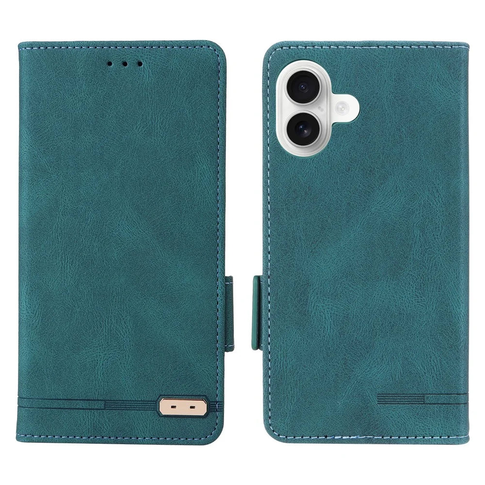 For iPhone 17 Case Leather Wallet Flip Phone Cover with Hardware Decor - Blue - 1