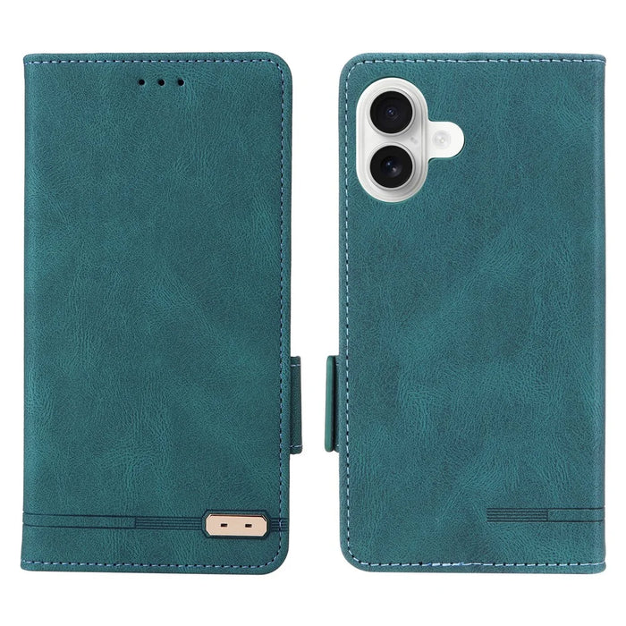 For iPhone 17 Case Leather Wallet Flip Phone Cover with Hardware Decor - Blue - 1