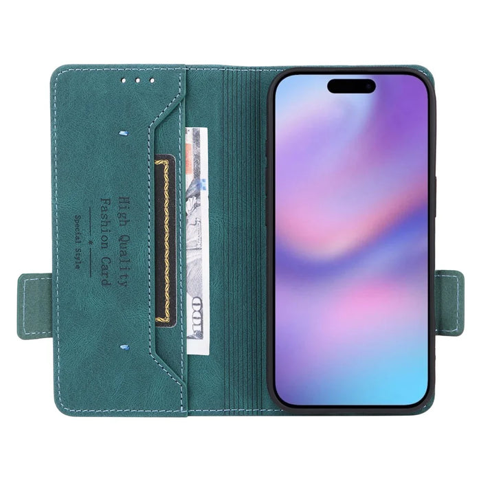 For iPhone 17 Case Leather Wallet Flip Phone Cover with Hardware Decor - Blue - 2