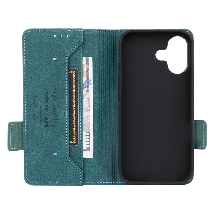 For iPhone 17 Case Leather Wallet Flip Phone Cover with Hardware Decor - Blue - 5