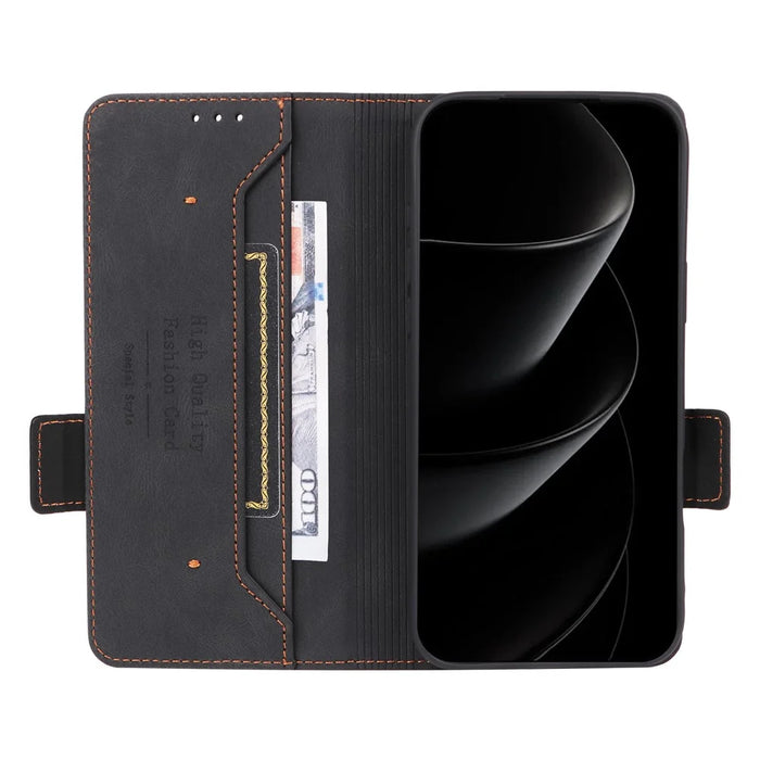 For iPhone 18 Pro / 17 Pro Case Leather Wallet Flip Phone Cover with Hardware Decor - Black - 2