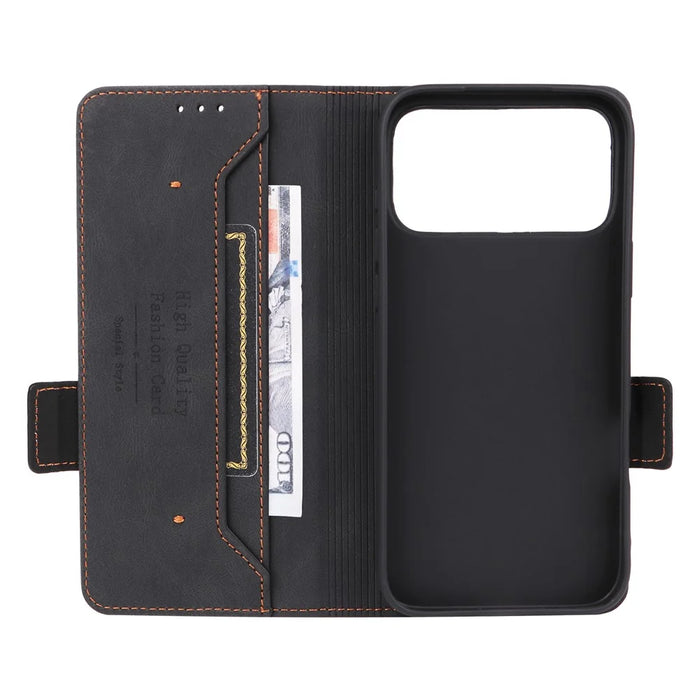 For iPhone 18 Pro / 17 Pro Case Leather Wallet Flip Phone Cover with Hardware Decor - Black - 5