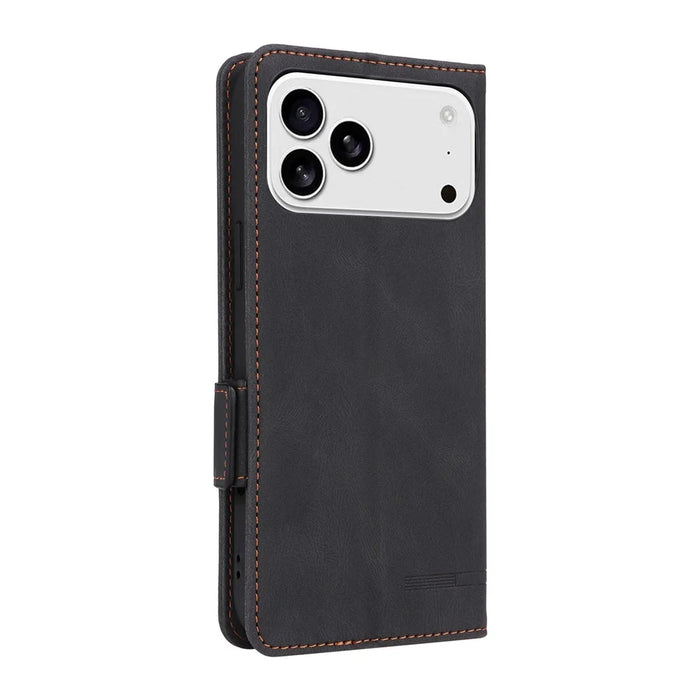 For iPhone 18 Pro / 17 Pro Case Leather Wallet Flip Phone Cover with Hardware Decor - Black - 7