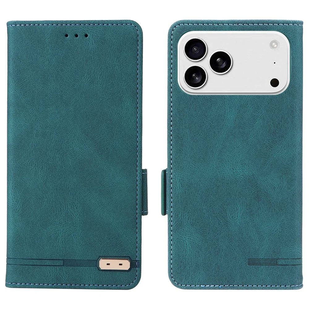 For iPhone 18 Pro Max / 17 Pro Max Case Leather Wallet Flip Phone Cover with Hardware Decor - Blue - 1