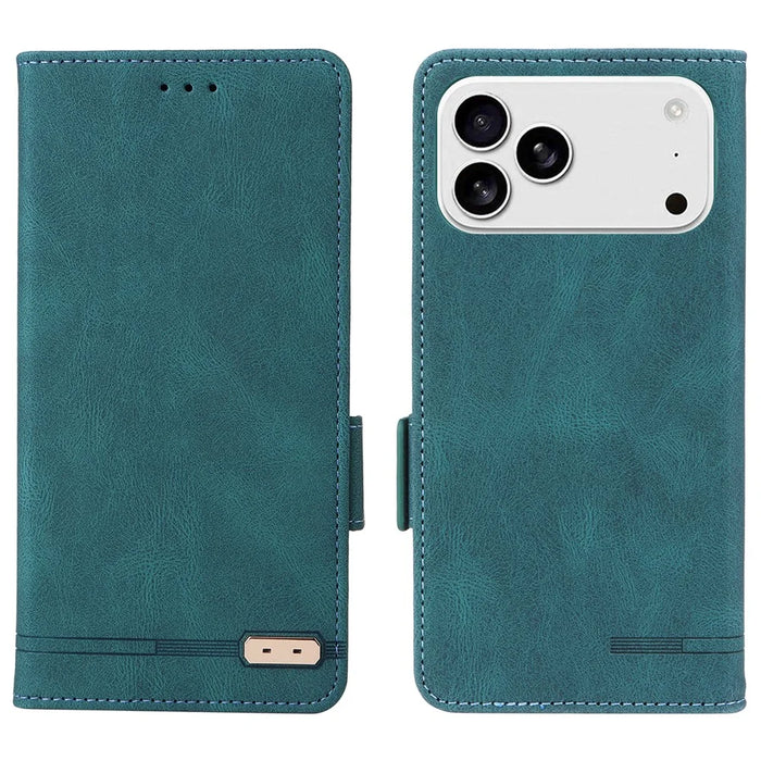 For iPhone 18 Pro Max / 17 Pro Max Case Leather Wallet Flip Phone Cover with Hardware Decor - Blue - 1