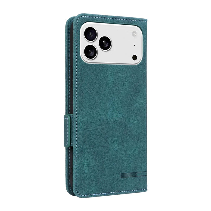 For iPhone 18 Pro Max / 17 Pro Max Case Leather Wallet Flip Phone Cover with Hardware Decor - Blue - 7