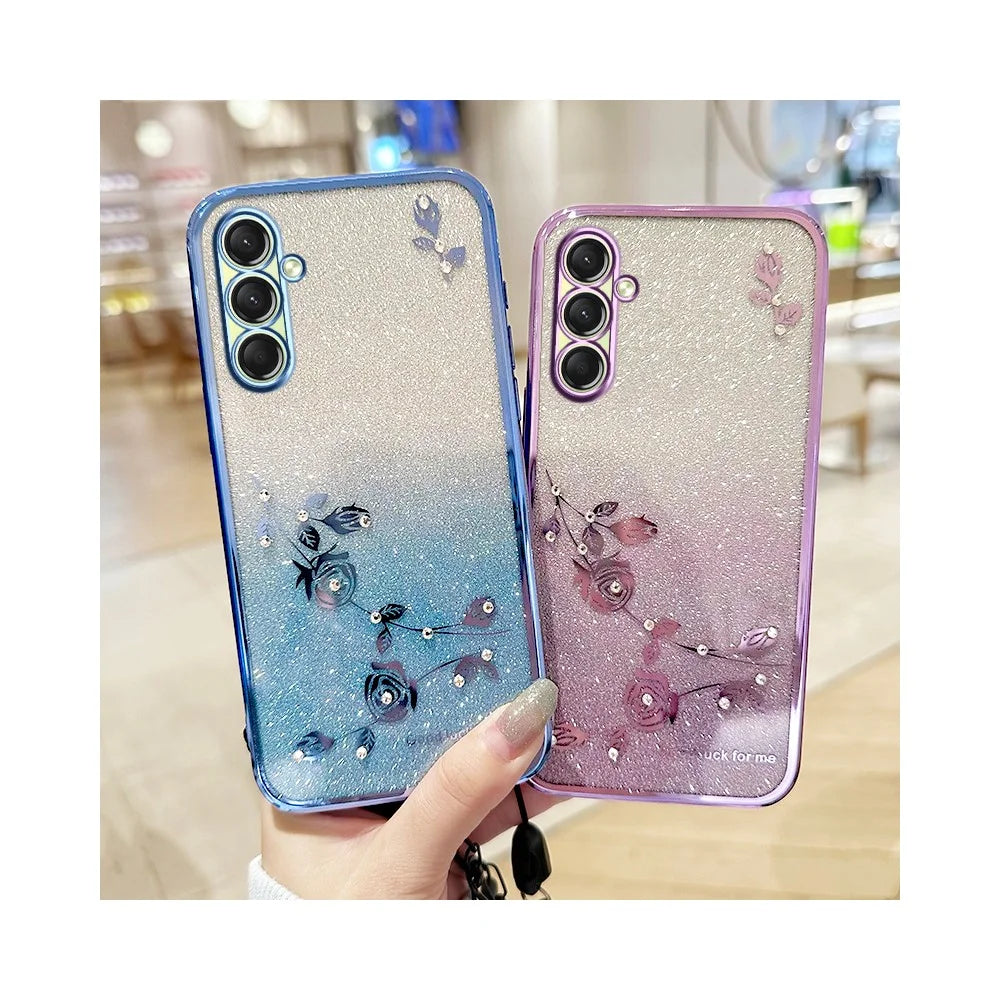 KADEM For Samsung Galaxy A18 5G / A18 4G / A17 5G / A17 4G Case Flower Pattern TPU Gradient Phone Cover with Lanyards - Rose Gold - 5