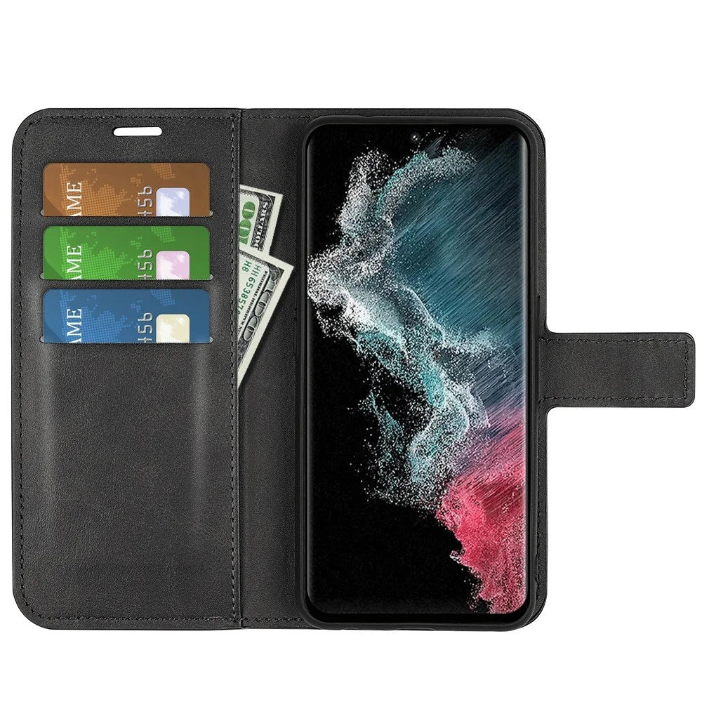 For Samsung Galaxy S23 Ultra Calf Texture Stand Wallet PU Leather Case Square Magnetic Clasp Folio Flip Phone Cover - Black - 2