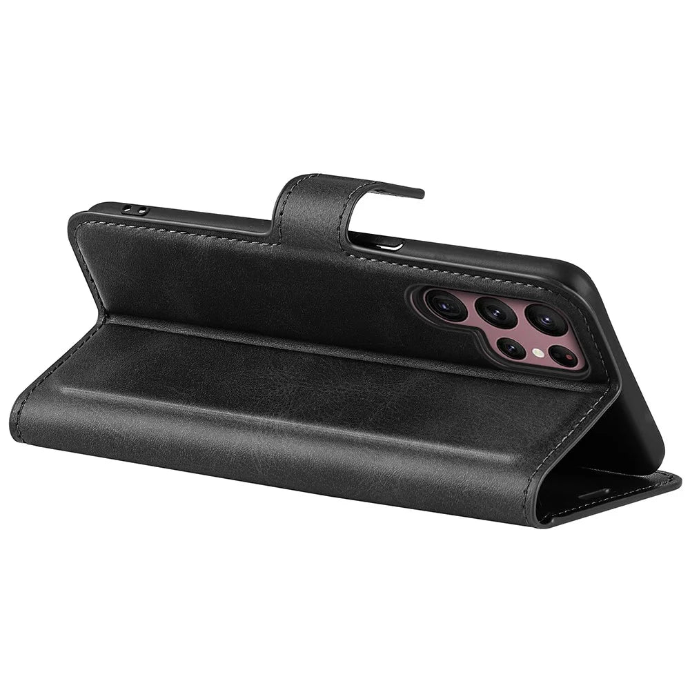For Samsung Galaxy S23 Ultra Calf Texture Stand Wallet PU Leather Case Square Magnetic Clasp Folio Flip Phone Cover - Black - 4
