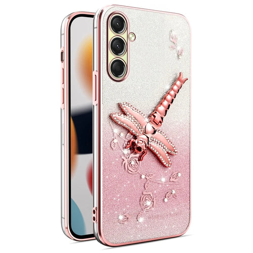 KADEM For Samsung Galaxy A18 5G / A18 4G / A17 5G / A17 4G Case Dragonfly Kickstand TPU Flowers Glitter Phone Cover - Pink - 1