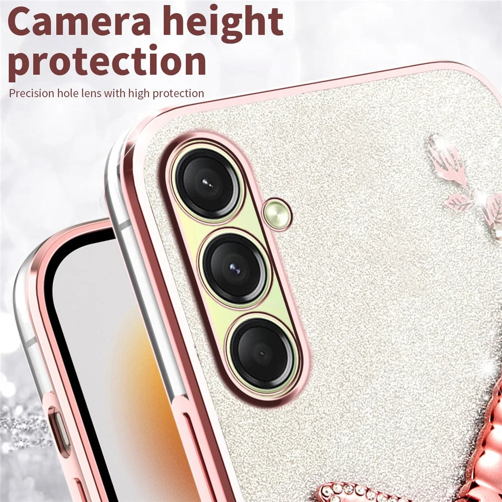 KADEM For Samsung Galaxy A18 5G / A18 4G / A17 5G / A17 4G Case Dragonfly Kickstand TPU Flowers Glitter Phone Cover - Pink - 4