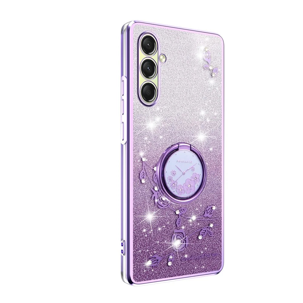 KADEM For Samsung Galaxy A18 5G / A18 4G / A17 5G / A17 4G Case Ring Kickstand TPU Flowers Phone Cover Gradient Glitter - Purple - 2