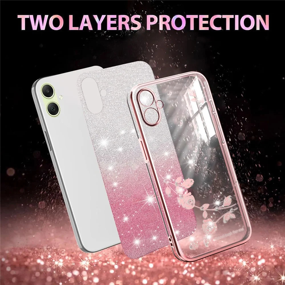 KADEM For Samsung Galaxy A06 4G Case Flower TPU Flexible Gradient Phone Cover - Rose Gold - 2