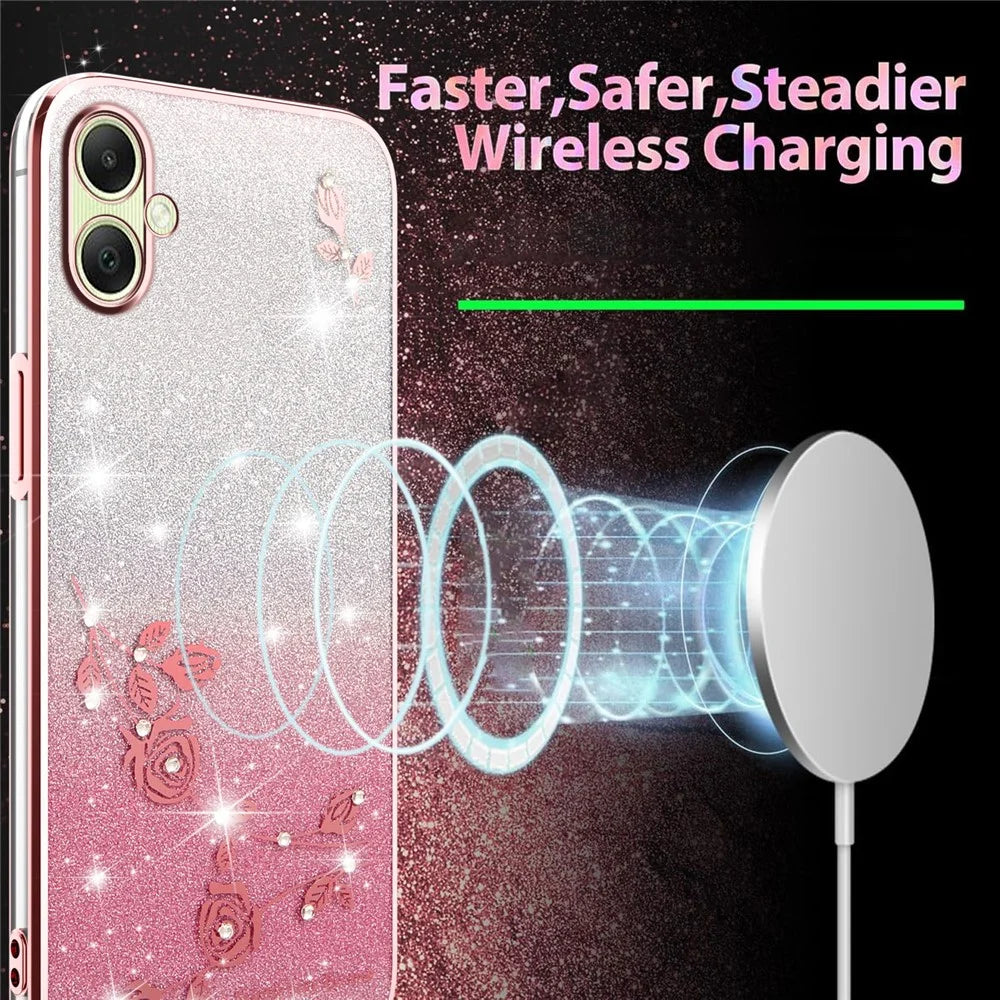 KADEM For Samsung Galaxy A06 4G Case Flower TPU Flexible Gradient Phone Cover - Rose Gold - 3