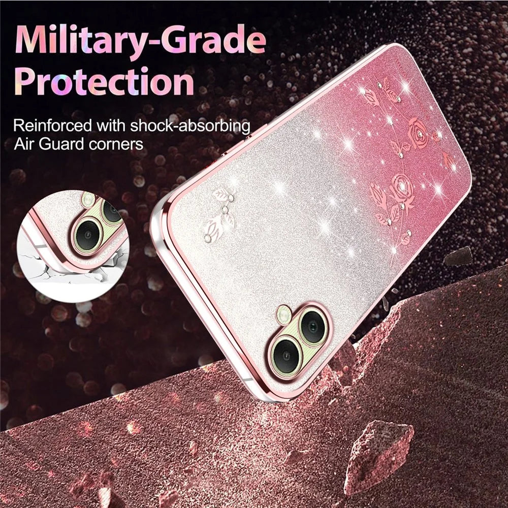 KADEM For Samsung Galaxy A06 4G Case Flower TPU Flexible Gradient Phone Cover - Rose Gold - 4