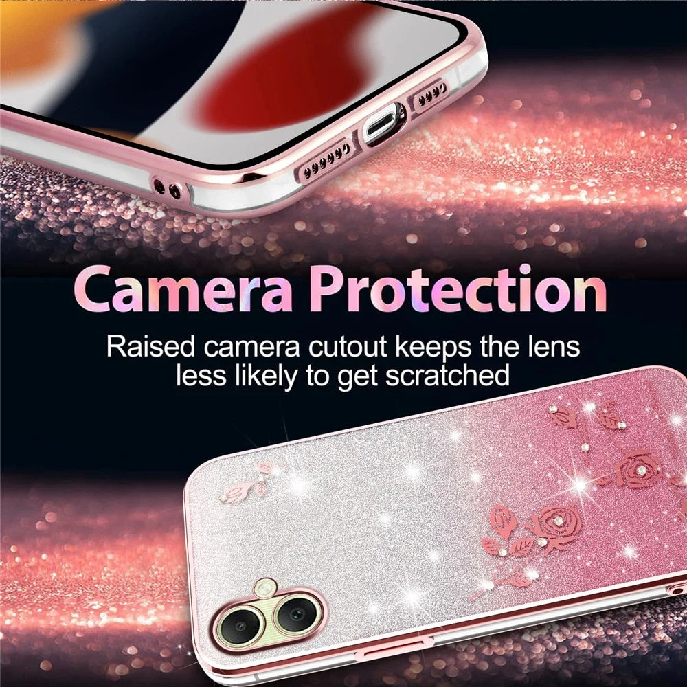 KADEM For Samsung Galaxy A06 4G Case Flower TPU Flexible Gradient Phone Cover - Rose Gold - 5
