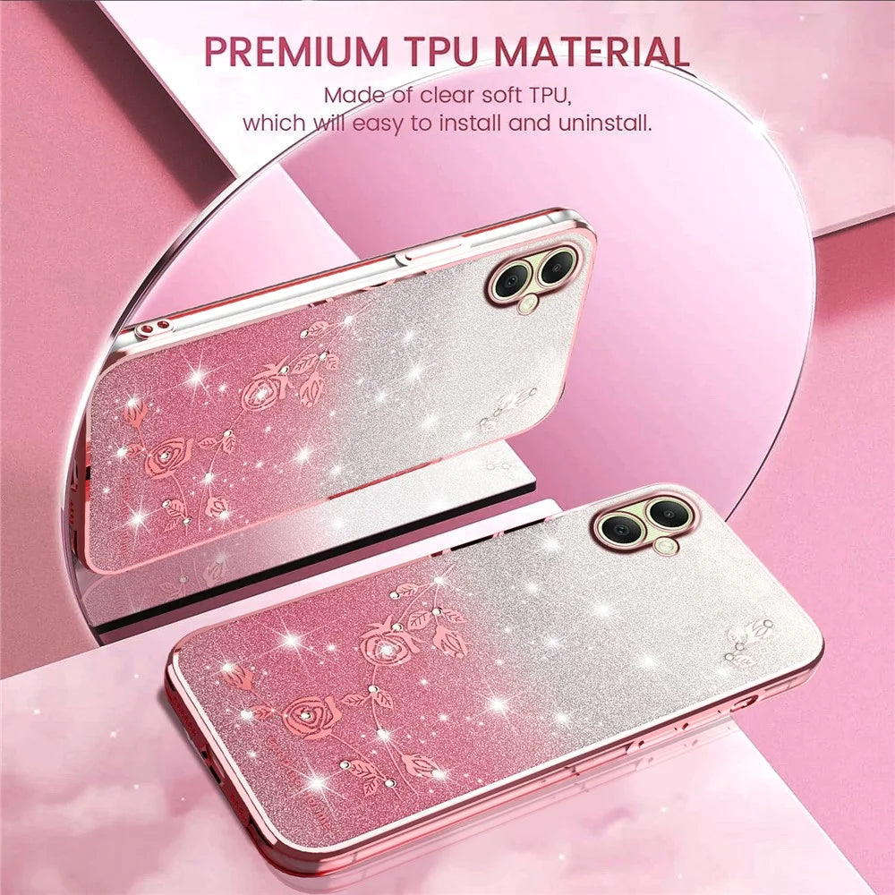 KADEM For Samsung Galaxy A06 4G Case Flower TPU Flexible Gradient Phone Cover - Rose Gold - 6