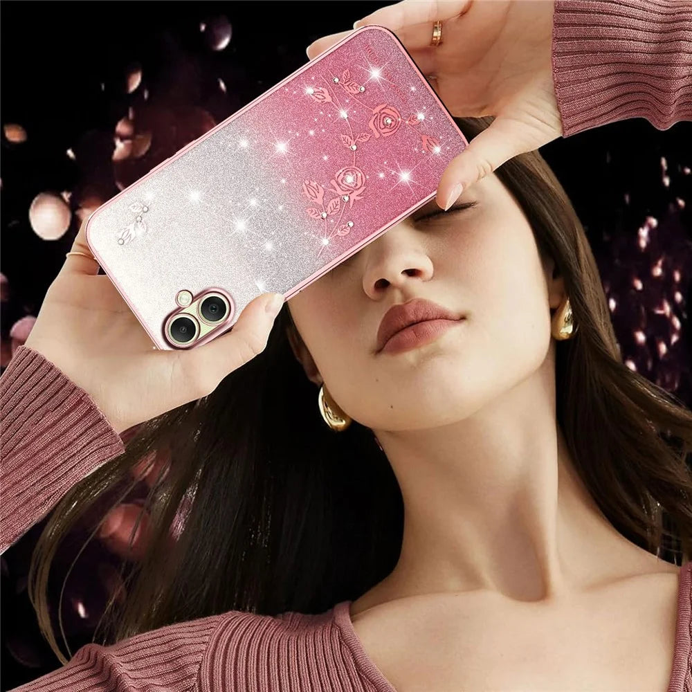 KADEM For Samsung Galaxy A06 4G Case Flower TPU Flexible Gradient Phone Cover - Rose Gold - 7