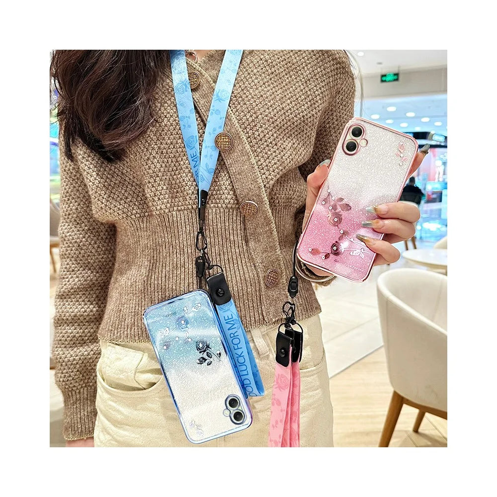 KADEM For Samsung Galaxy A06 4G Case Flower Pattern TPU Gradient Phone Cover with Lanyards - Rose Gold - 4