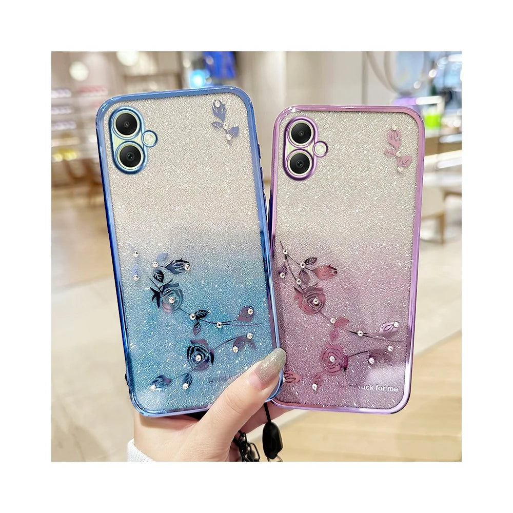KADEM For Samsung Galaxy A06 4G Case Flower Pattern TPU Gradient Phone Cover with Lanyards - Rose Gold - 5